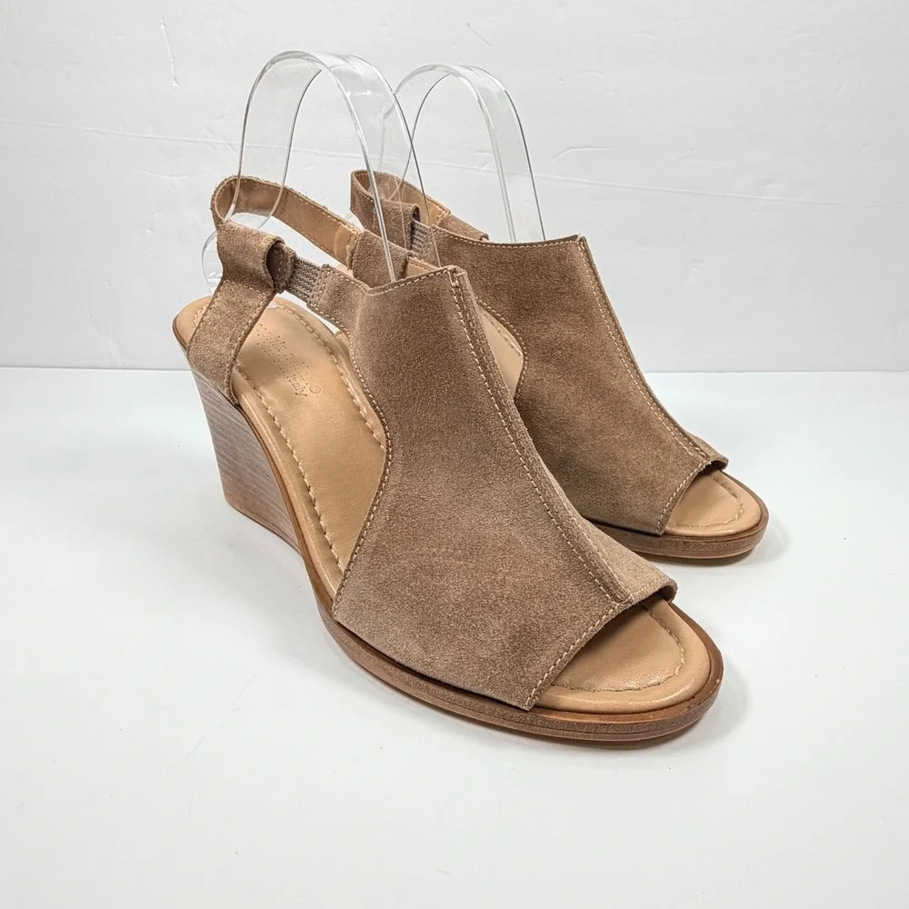 Sophia Milano Womens 40 Wedge Sandals Brown Suede Leather Made In Italy Chic
